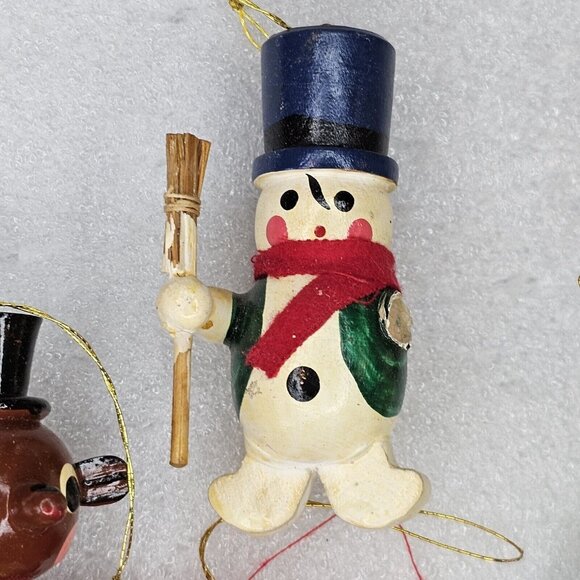 Vintage Handcrafted Wood Christmas Ornaments Set Of 5 Traditional Snowman Pengui - Picture 5 of 10